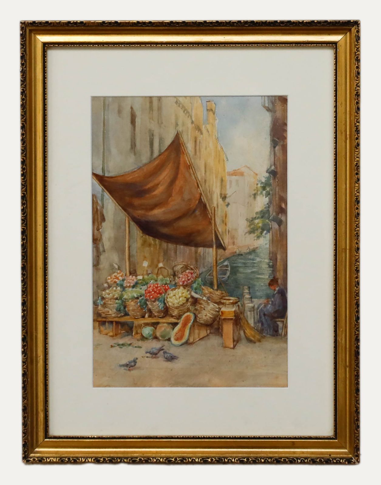 Italian School Early 20th Century Watercolour Venice Canal Market
