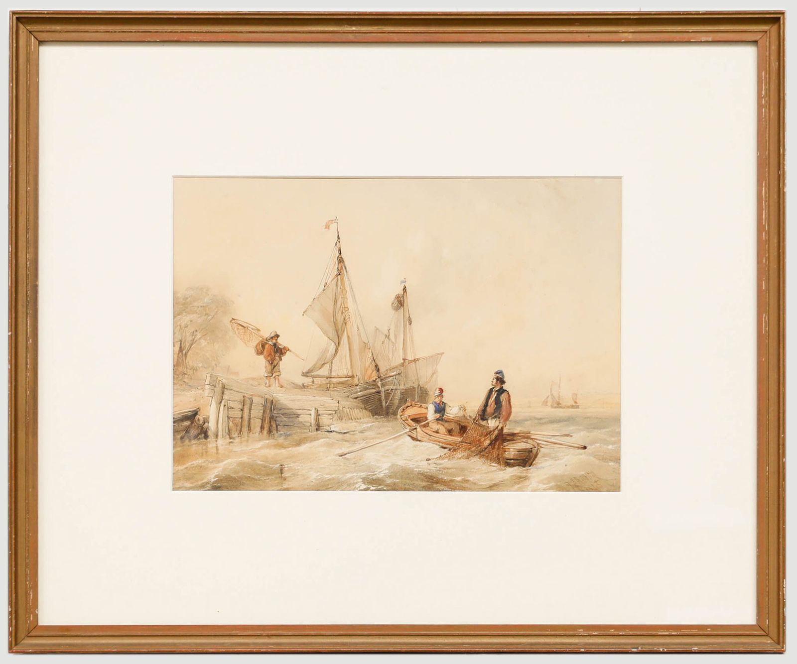 Thomas Sewell Robins (1810 1880) Framed Watercolour, Hauling In The Nets