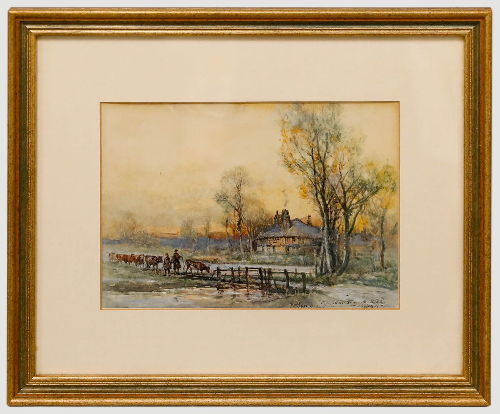 Robert William Arthur Rouse (1867 1951) Watercolour, Driving Cattle At Sunset