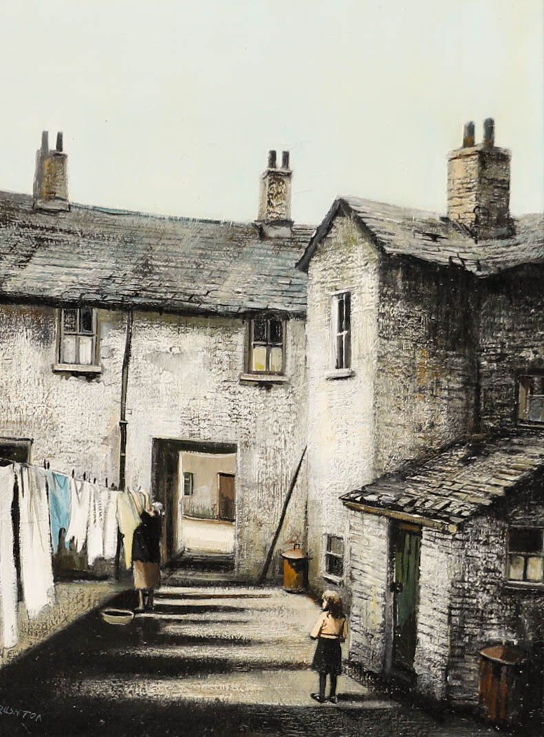Laurence Rushton (1919 1994) Framed 20th Century Oil, Hanging Out The Washing photo furniture