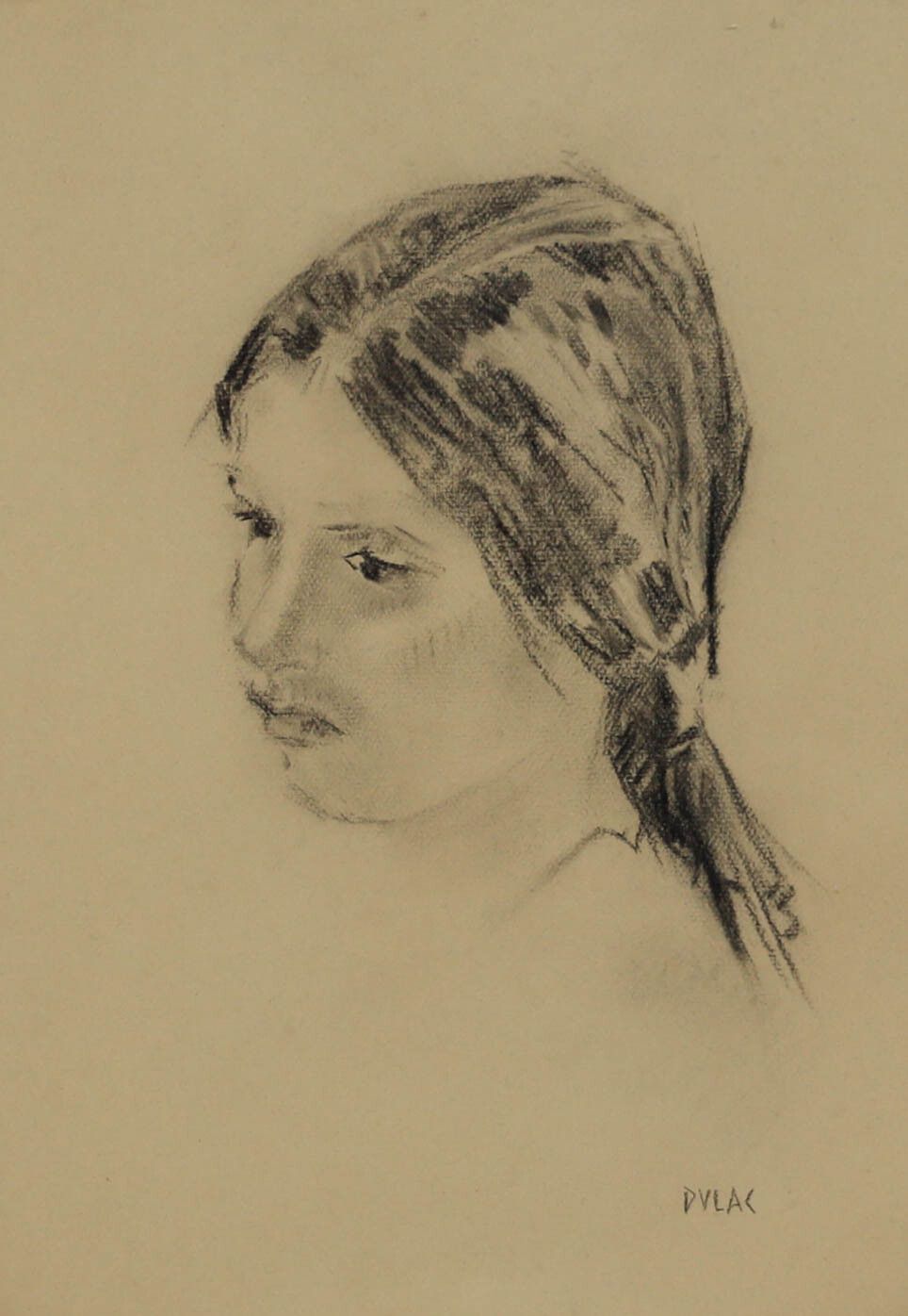 Jean Dulac (1902 1968) Framed Mid 20th Century Charcoal Drawing, L'enfant photo furniture