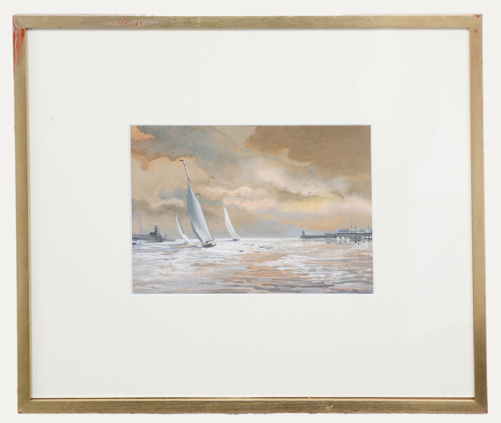 Framed Mid 20th Century Watercolour White Sailing Boats