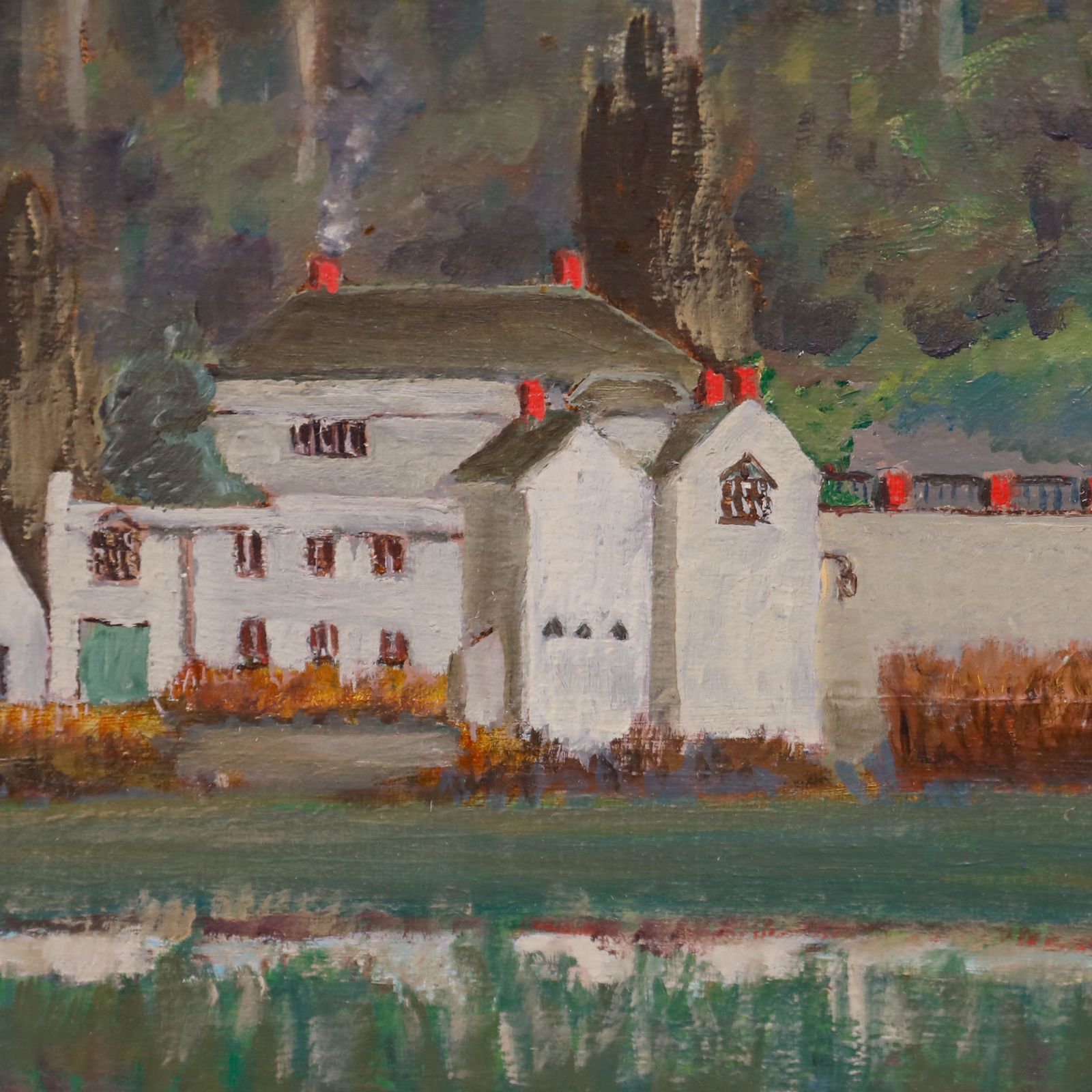 Framed 20th Century Oil Chateau In A Landscape photo Art