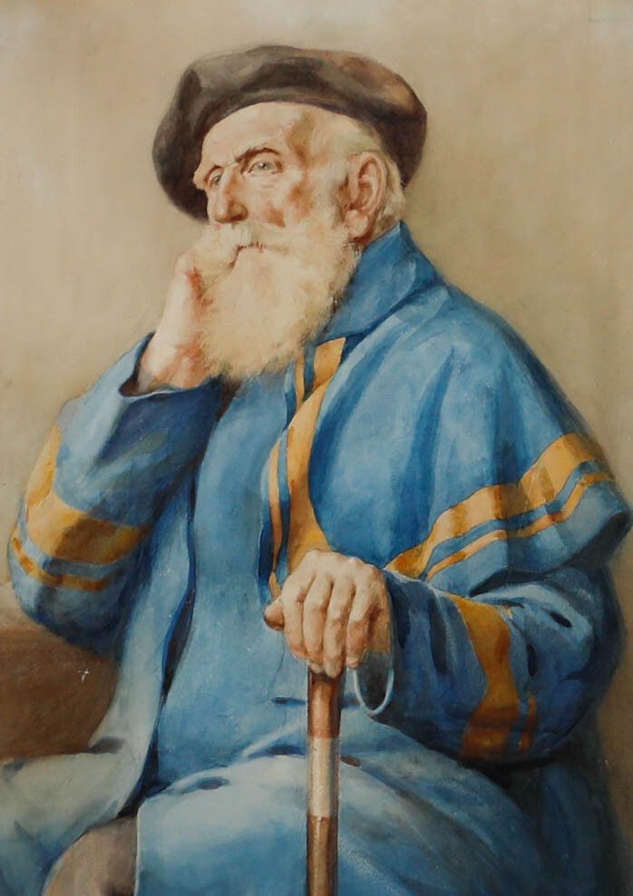 Continental School  19th Century Watercolour Old Man With A Beret photo furniture