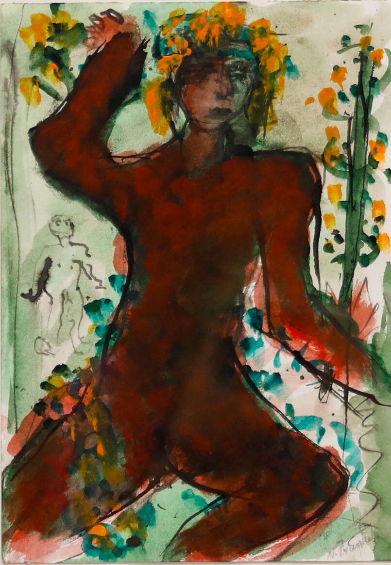 Nan Frankel (1929 2021) 20th Century Watercolour, Flowers In Her Hair photo furniture