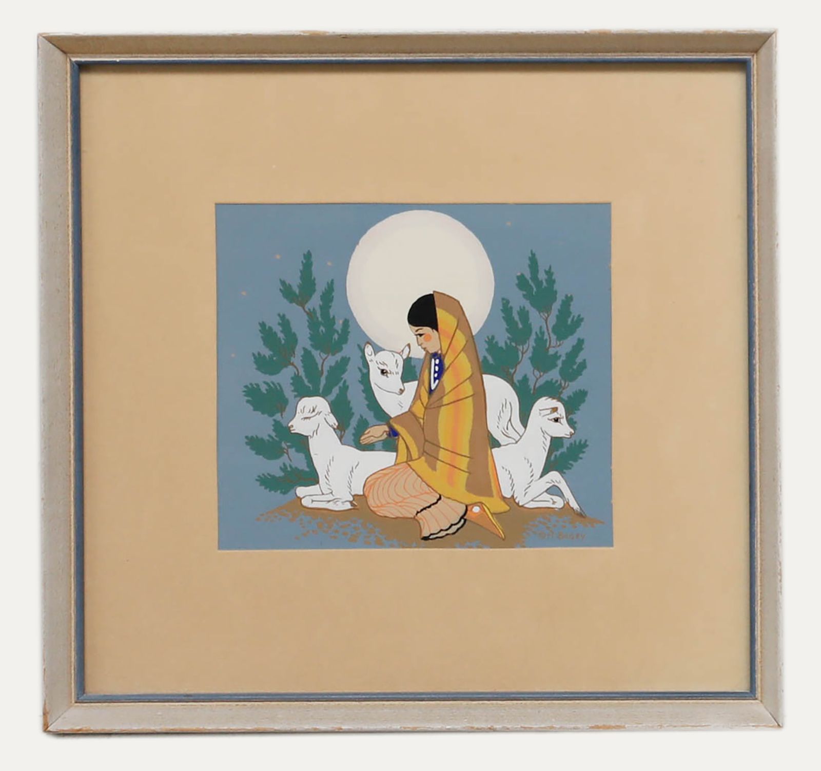 Harrison Begay (1917 2012) Navajo 20th Century Silkscreen, Girl With Kids