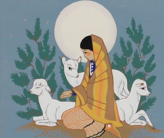 Harrison Begay (1917 2012) Navajo 20th Century Silkscreen, Girl With Kids photo furniture