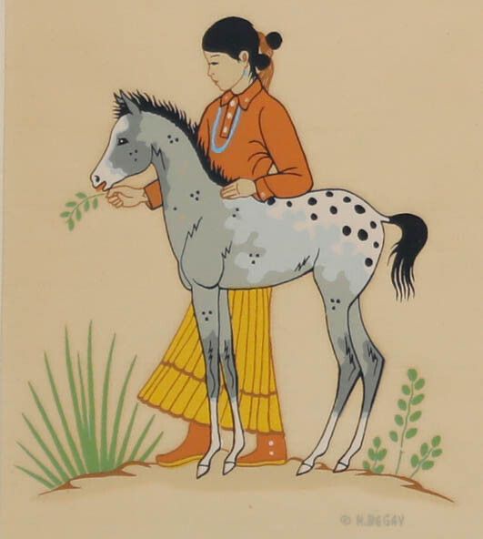 Harrison Begay (1917 2012) Navajo 20th Century Silkscreen, Girl With A Foul photo furniture