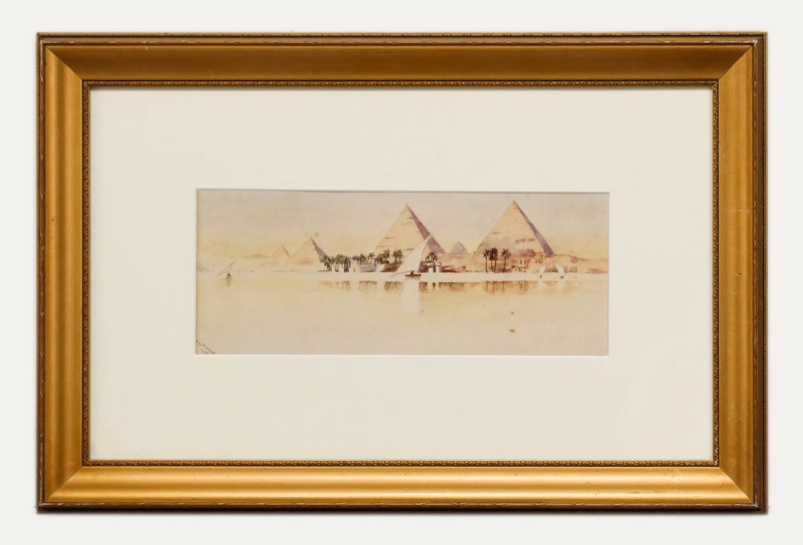 H.L. Pignon Framed 1915 Watercolour, Pyramids On The Nile