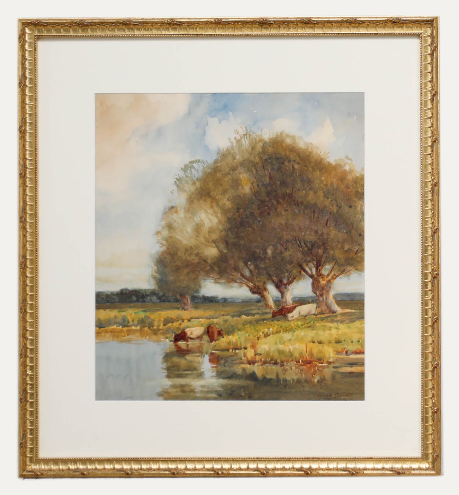 Edward Brook Framed Early 20th Century Watercolour, Cattle By The River