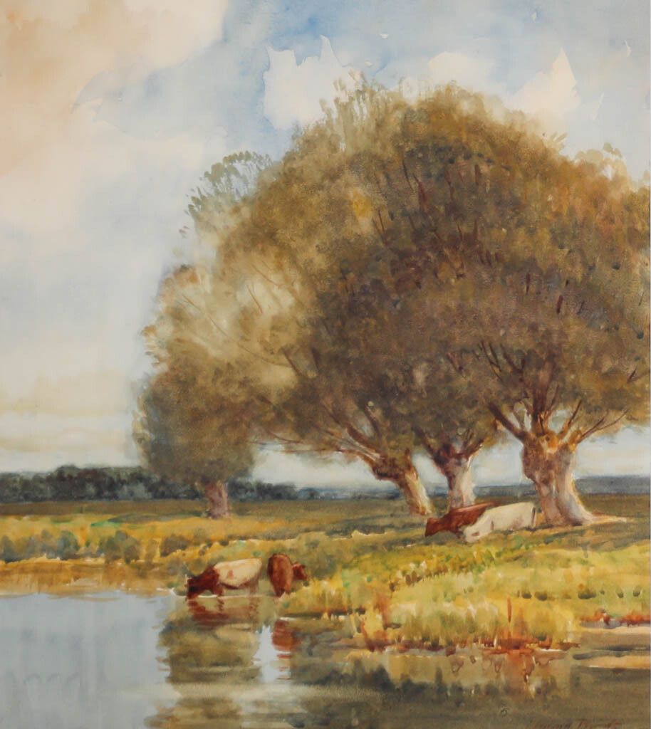 Edward Brook Framed Early 20th Century Watercolour, Cattle By The River photo furniture