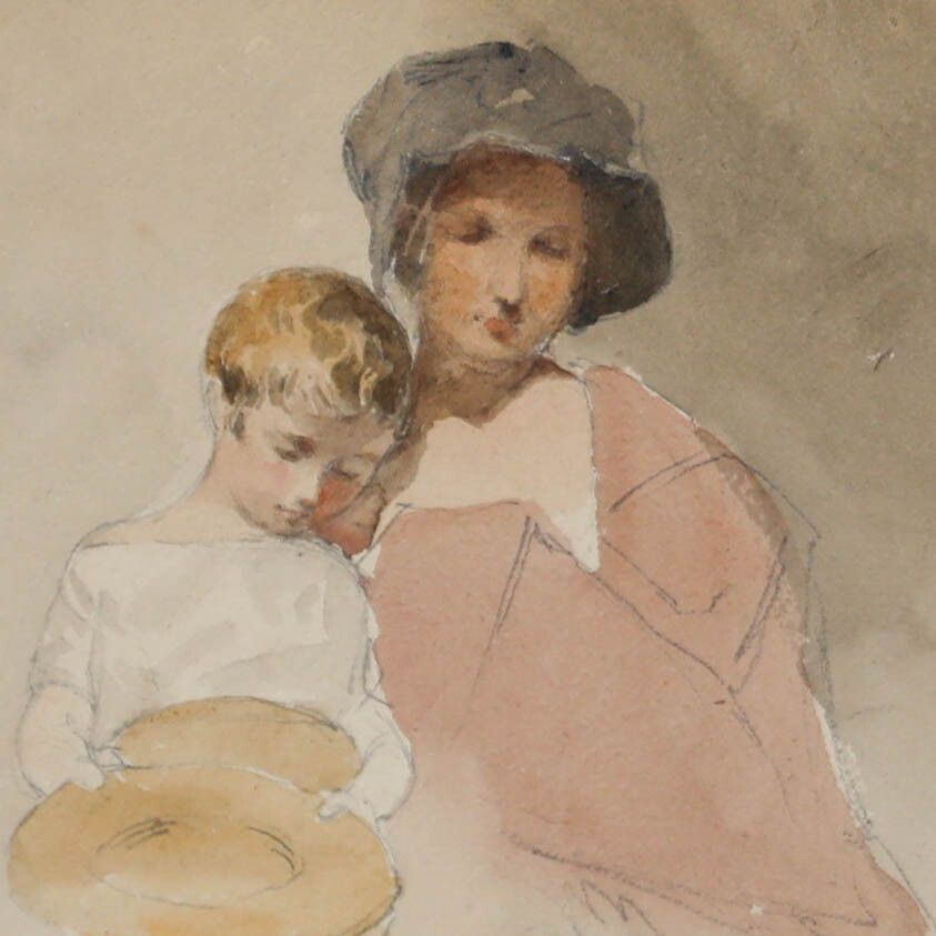 Attrib. William Clarkson Stanfield (1793 1867) Watercolour, Mother & Child photo Art