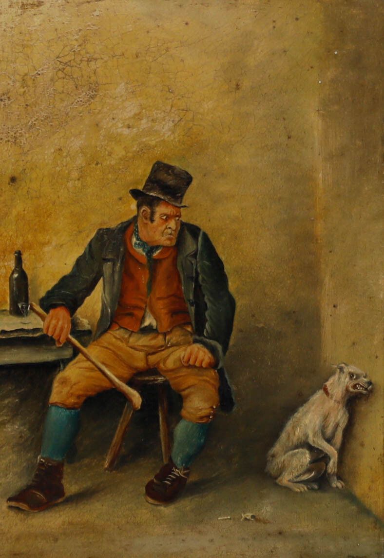 After Fred Barnard Framed Late 19th Century Oil, Bill Sikes And Bullseye photo furniture