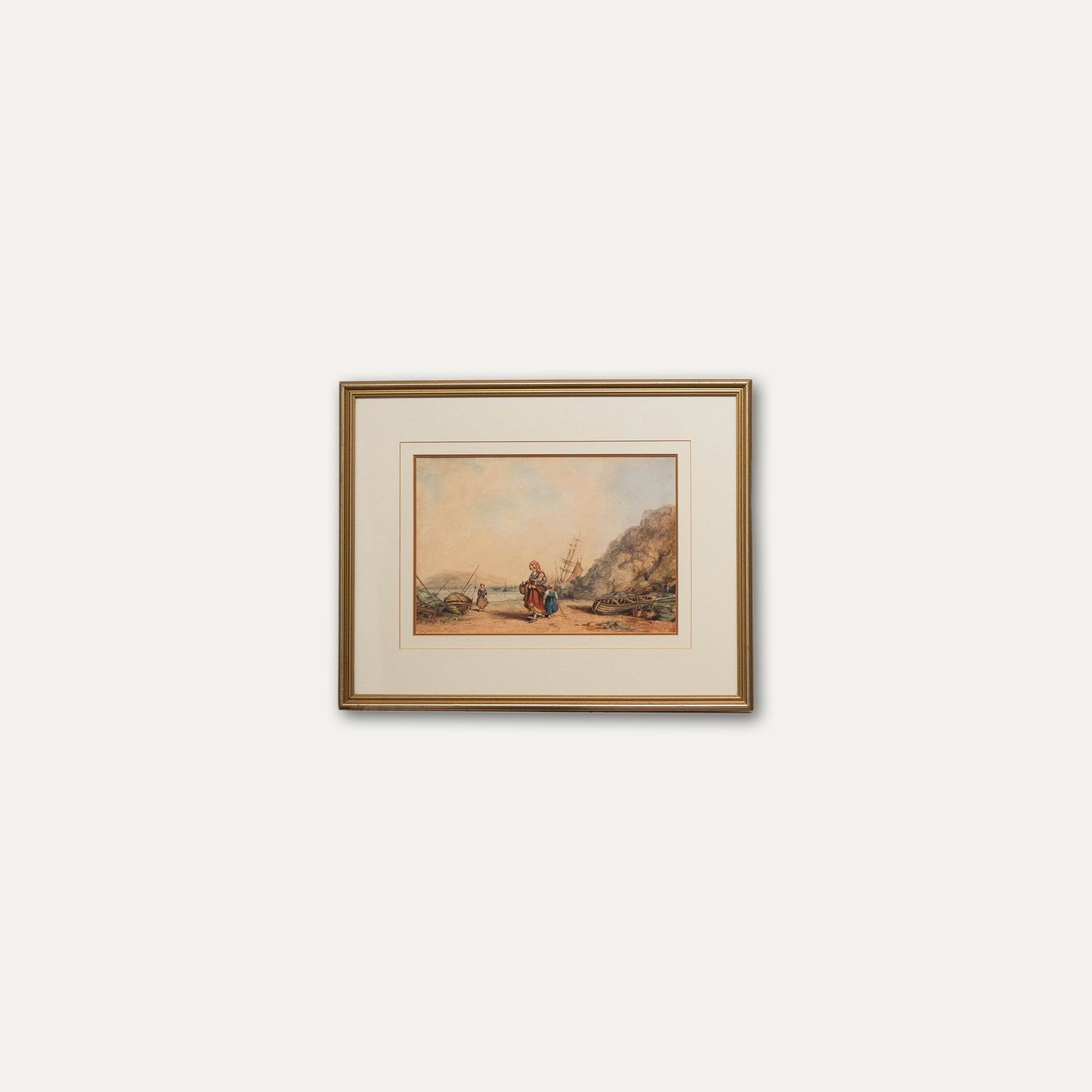 English School 19th Century Watercolour Fisherwoman & Children photo vinterior