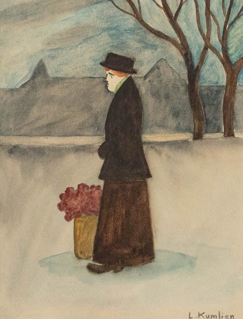 Ludvig Kumlien (1880 1958)  Framed Watercolour, Portrait Of A Woman With Flowers photo furniture
