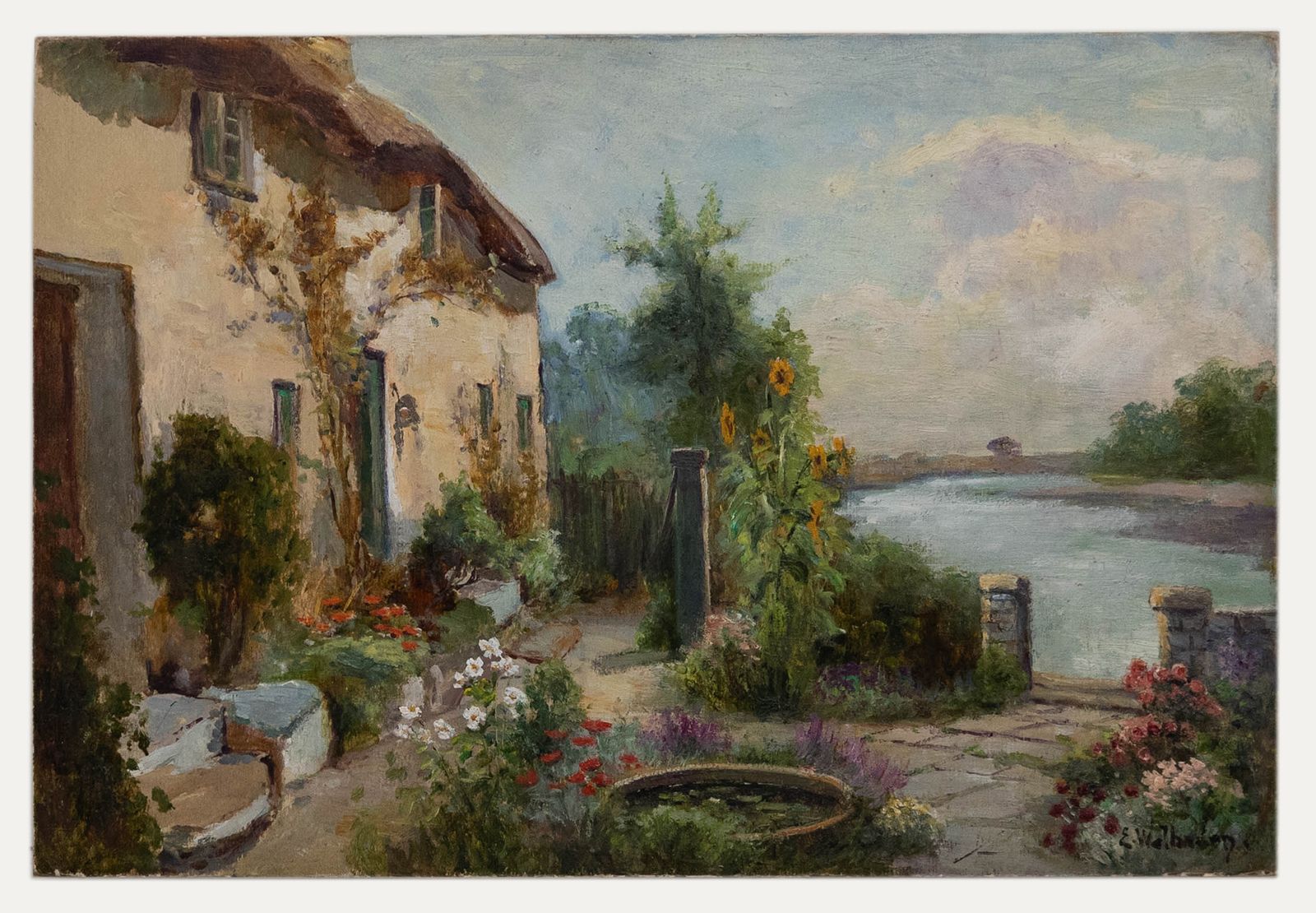 Eva Walbourn (1872 1927) Early 20th Century Oil, Cottage Garden photo furniture
