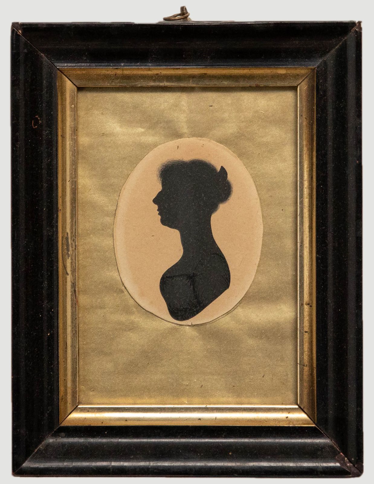 Miniature 19th Century India Ink Silhouette Victorian Lady In Profile