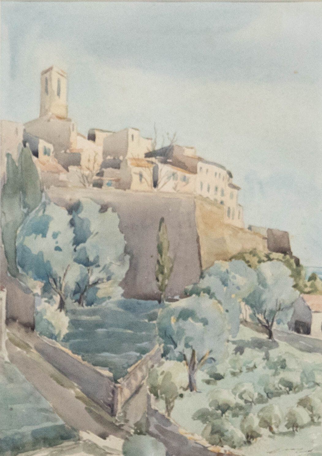 Framed 20th Century Watercolour French Walled Town photo furniture