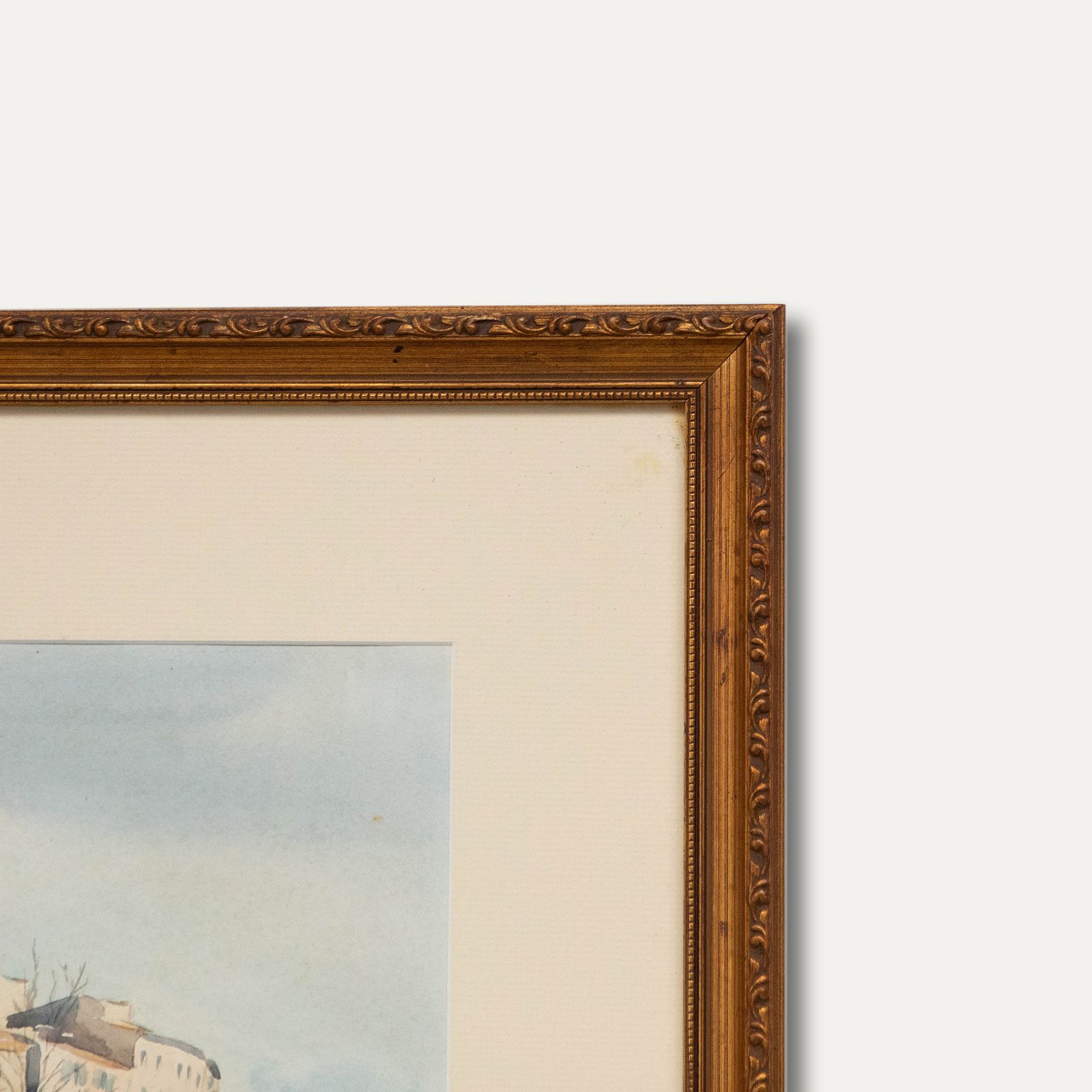 Framed 20th Century Watercolour French Walled Town photo 145.0