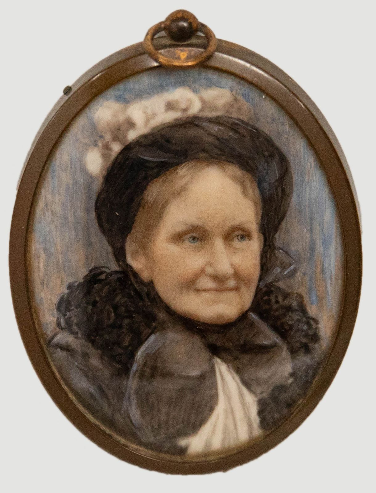 Miniature Late 19th Century Watercolour Victorian Woman In Black