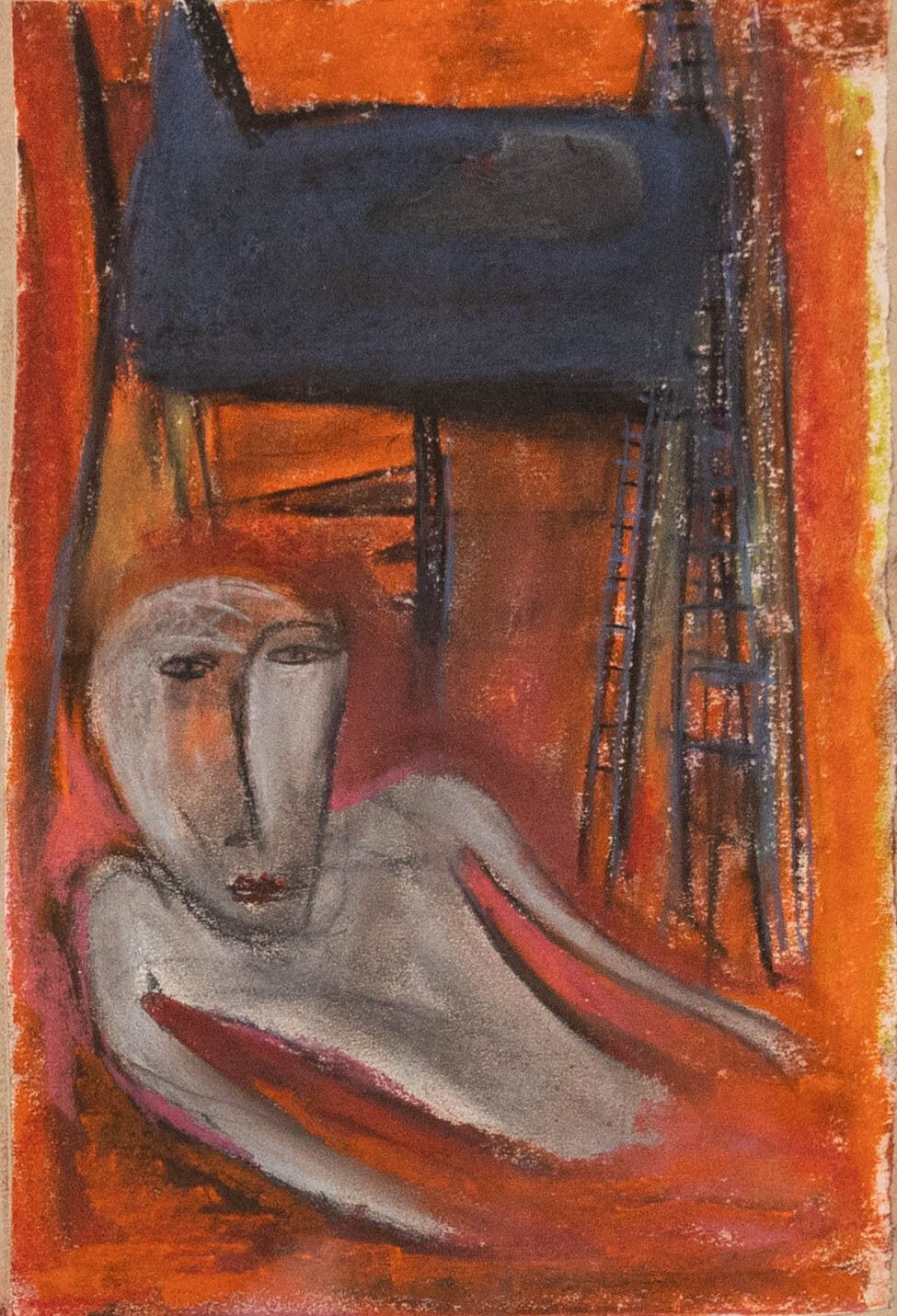 Attrib. Louise Mcclary (B.1958) Framed 20th Century Pastel, Floor Is Lava photo furniture