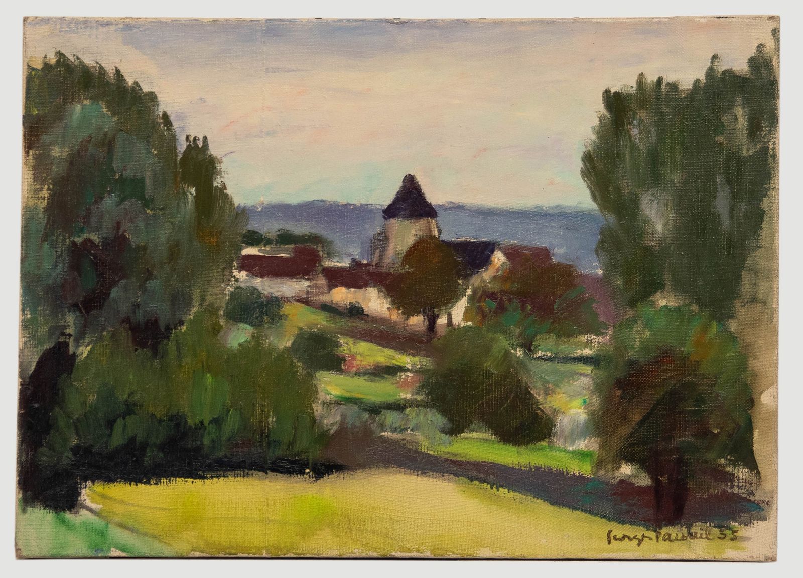 Georges Pacouil (1903 1996) 1955 Oil, Village In The Valley