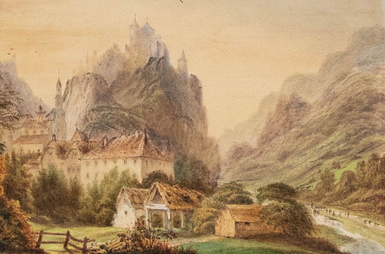 Late 19th Century Watercolour The Rhone Valley, France. photo furniture