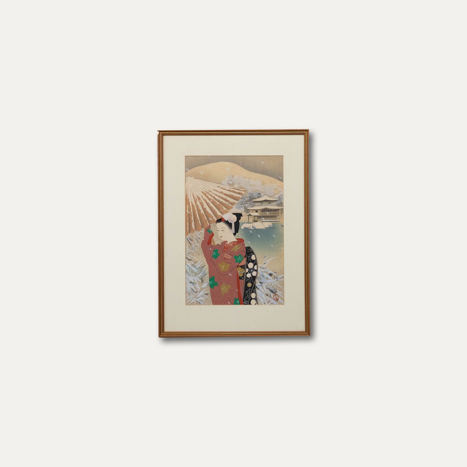 Mid 20th Century Watercolour Woman In The Winter Snow photo buy