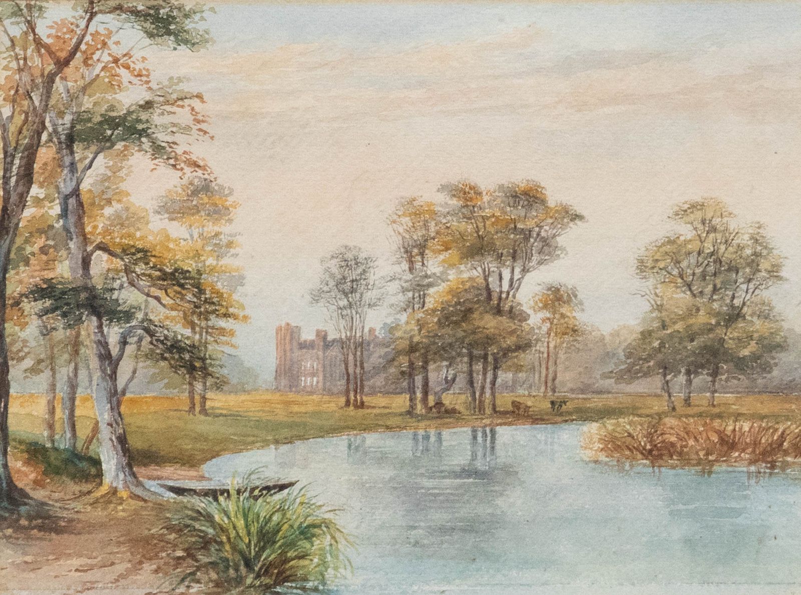 Framed Late 19th Century Watercolour Parkland Landscape With Cattle photo furniture