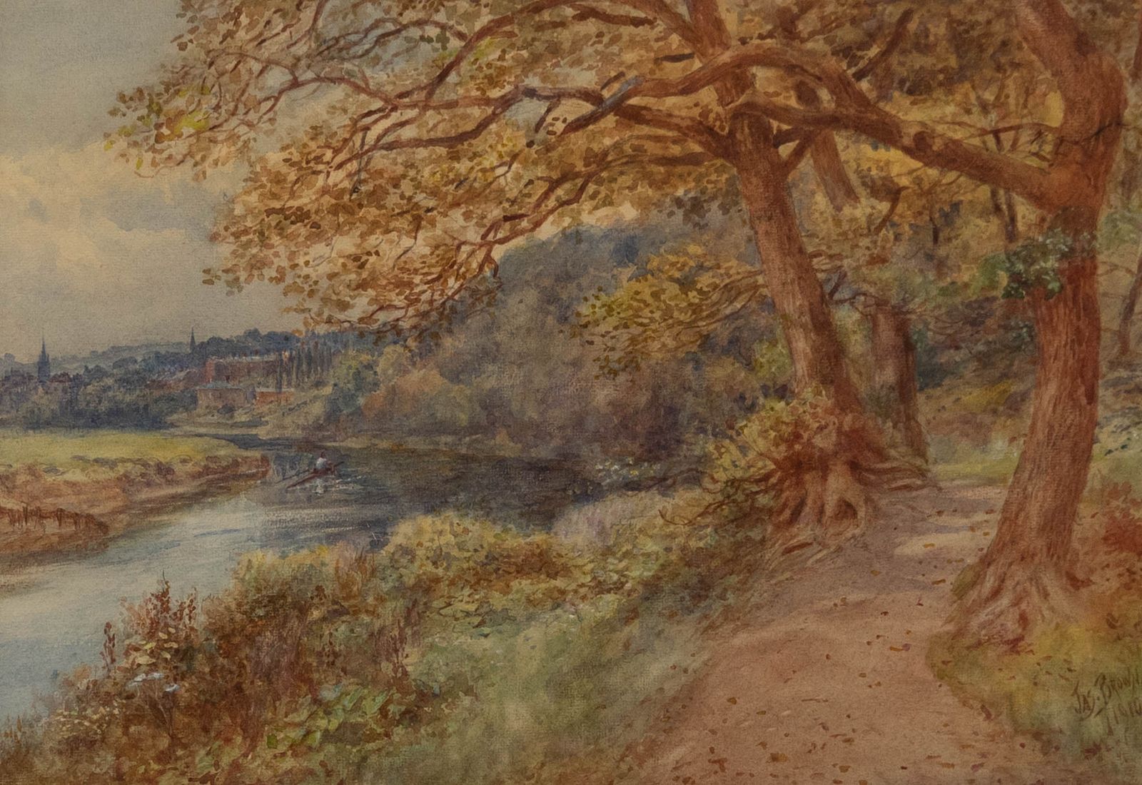 James Brown Framed Early 20th Century Watercolour, Rowing On The River Wear photo furniture