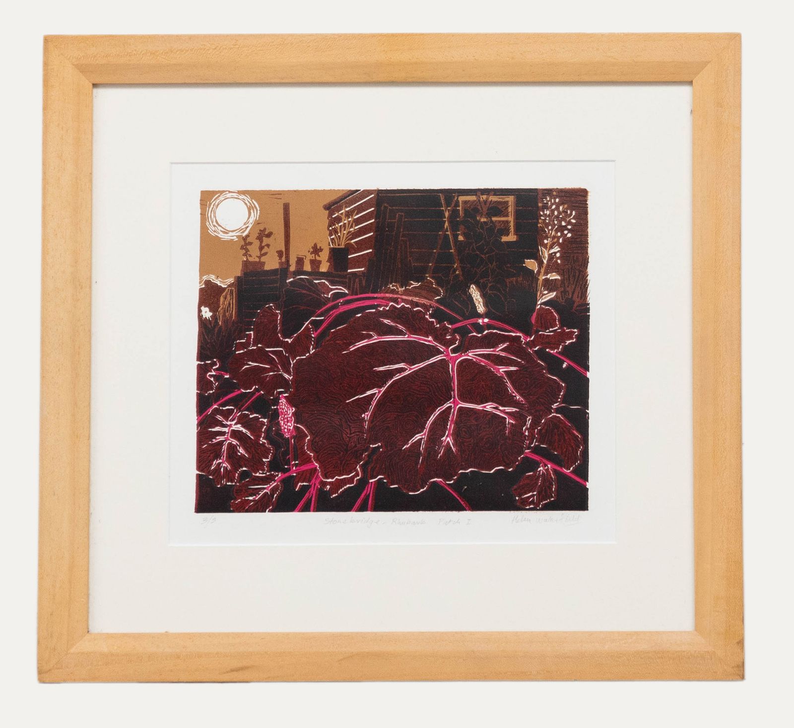 Helen Wakefield Framed Contemporary Linoprint, Stone Bridge  Rhubarb Patch I