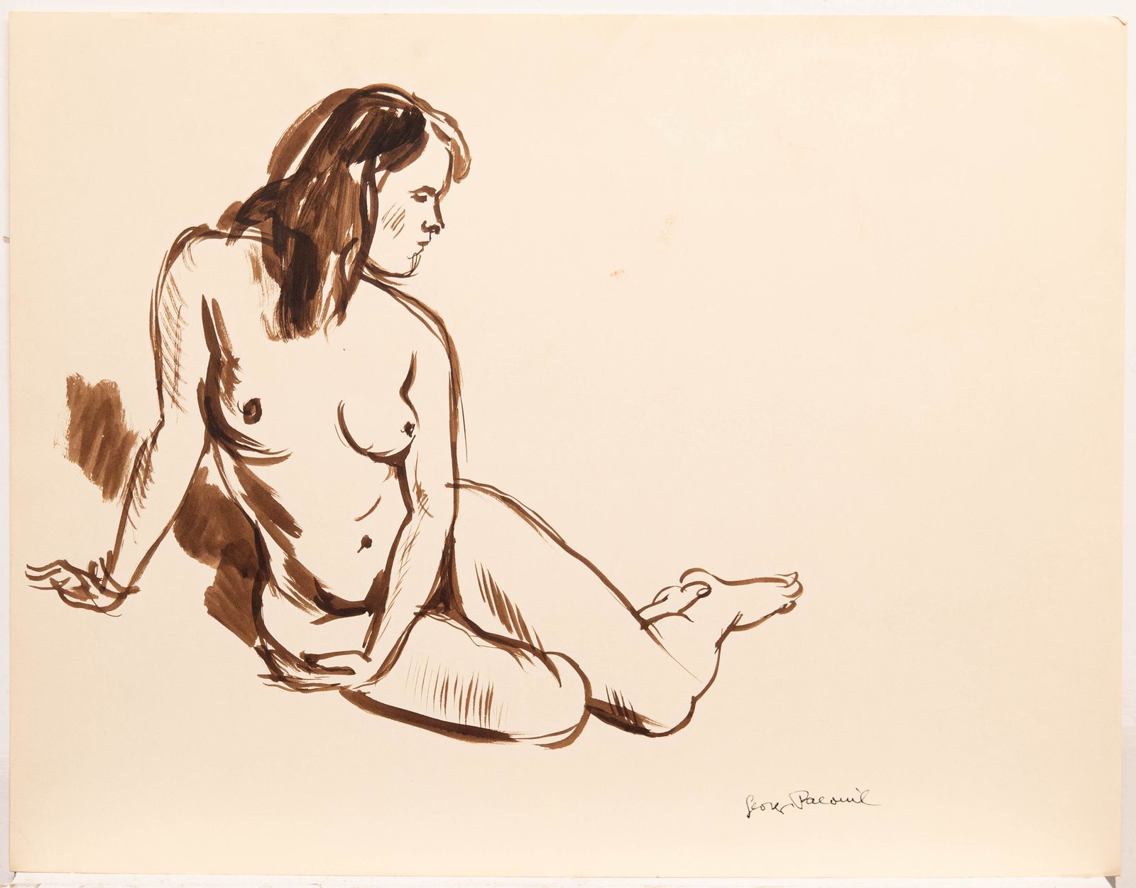 Georges Pacouil (1903 1996) Mid 20th Century India Ink, Nude In Profile photo furniture