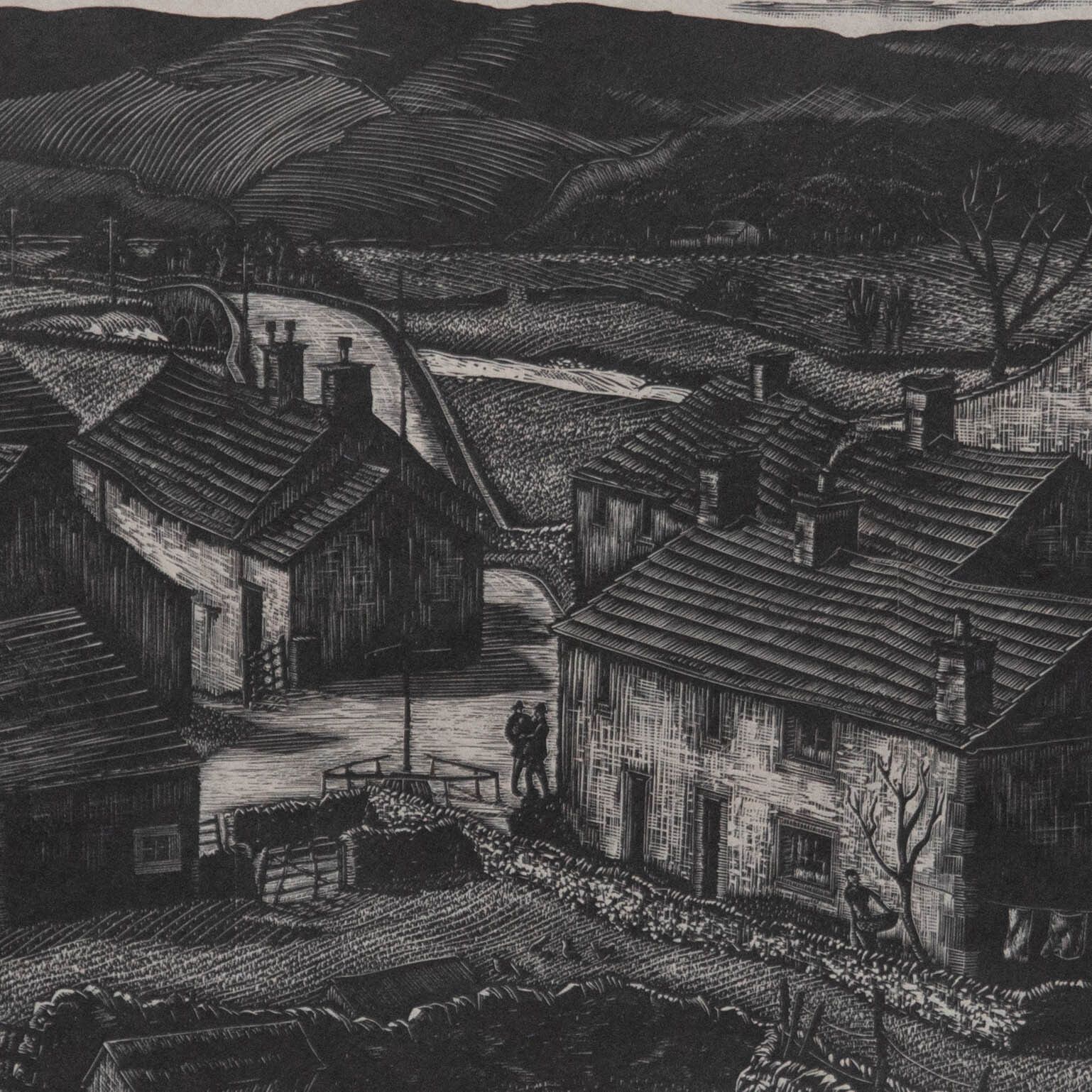 Frank Taylor Framed Mid 20th Century Woodcut, Conistone, Wharfedale photo Art