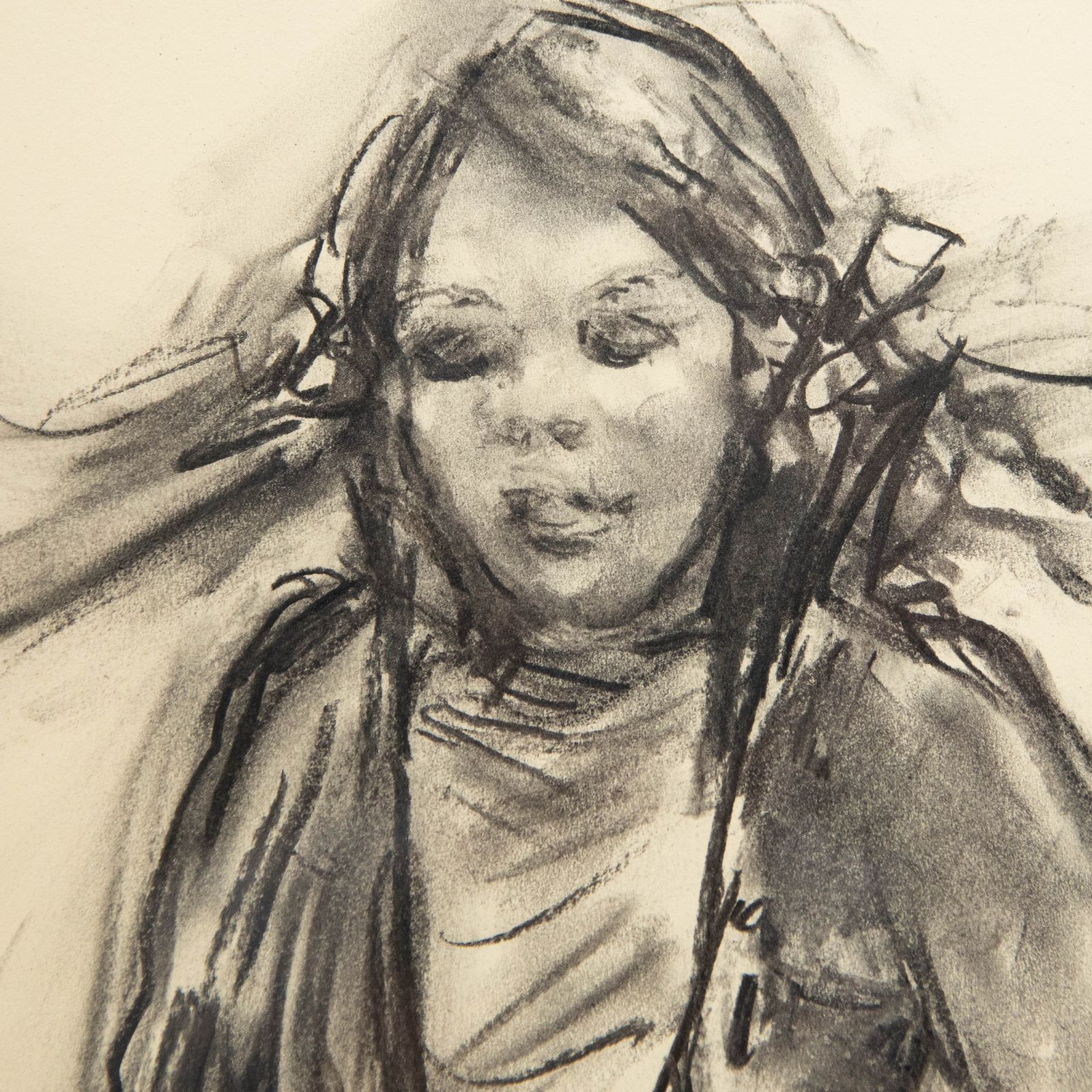 Glo Williams (B.1940) Contemporary Charcoal Drawing, Skipping II photo Art