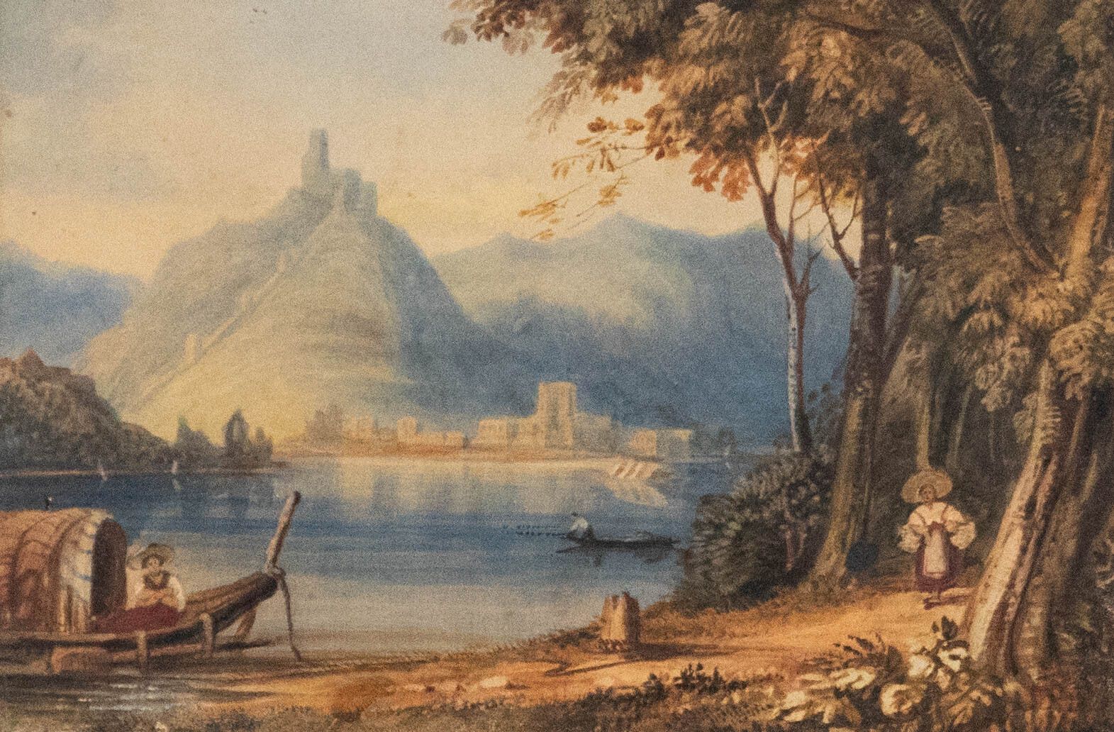 Circle Of Samuel Prout 19th Century Watercolour, Lake And Town Of Lugo photo furniture
