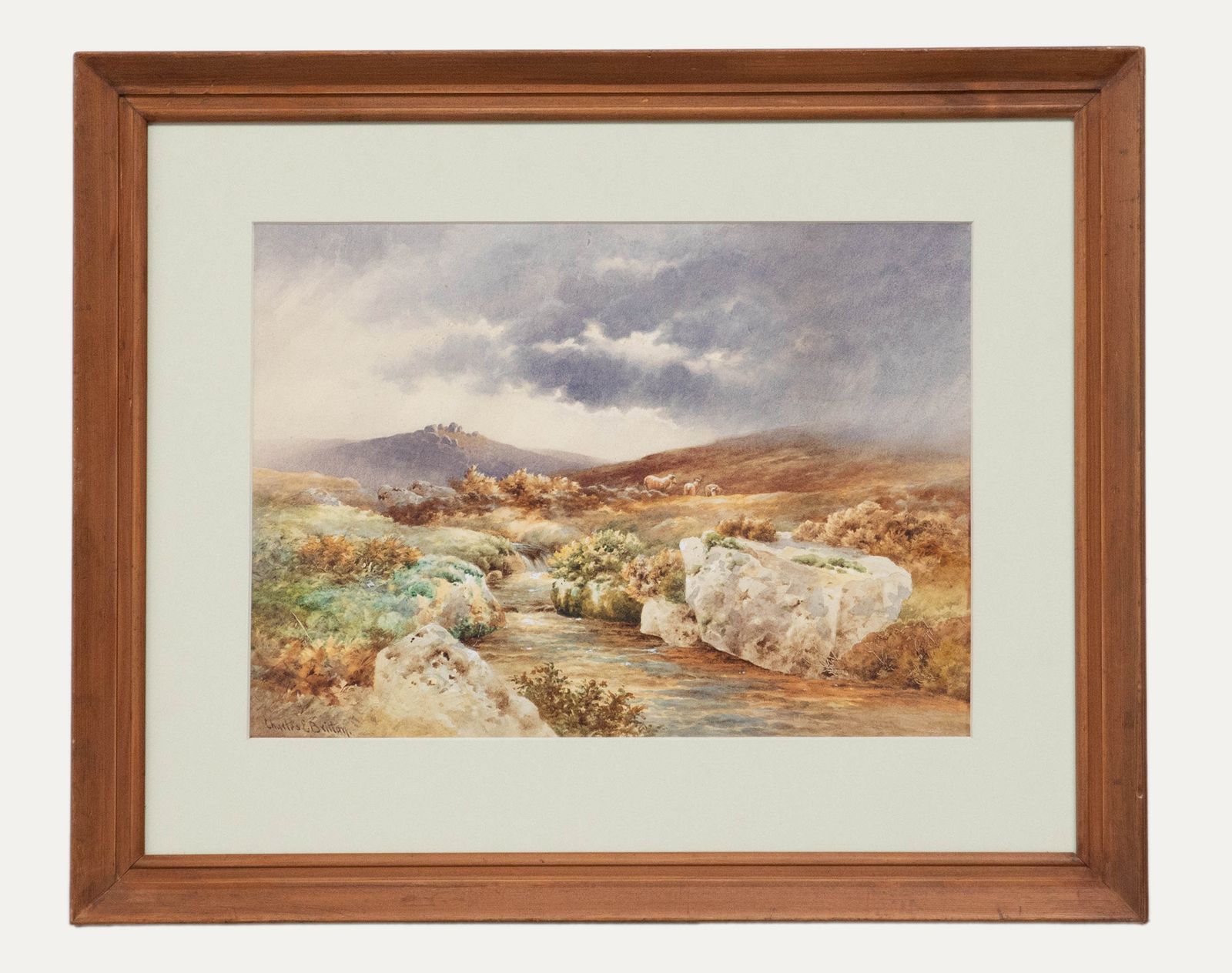Charles Edward Brittan (1870 1949) Framed Watercolour, Moorland With Sheep