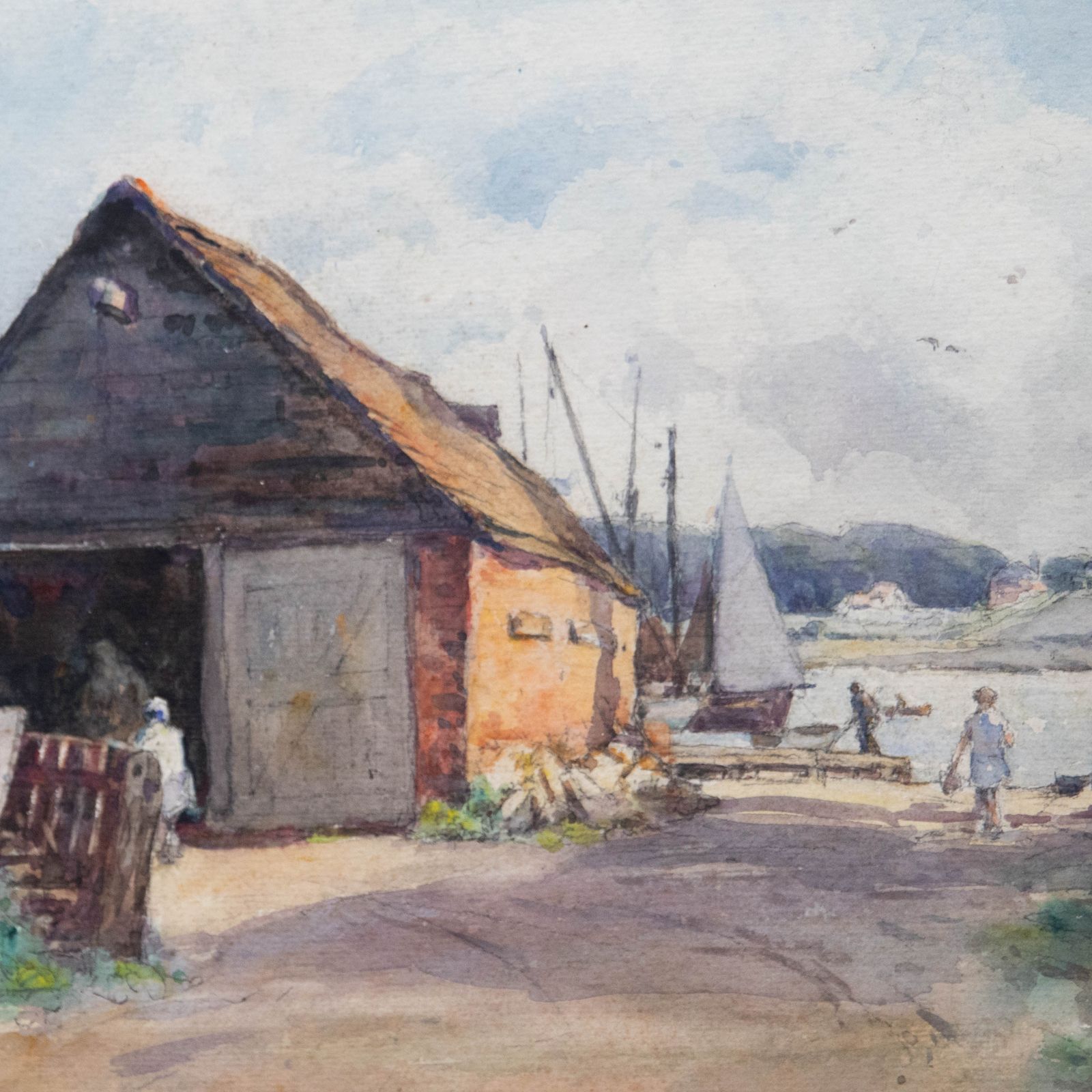Arthur Royce Bradbury Arwa (1892 1977) Watercolour, Figures At The Boatyard photo Art