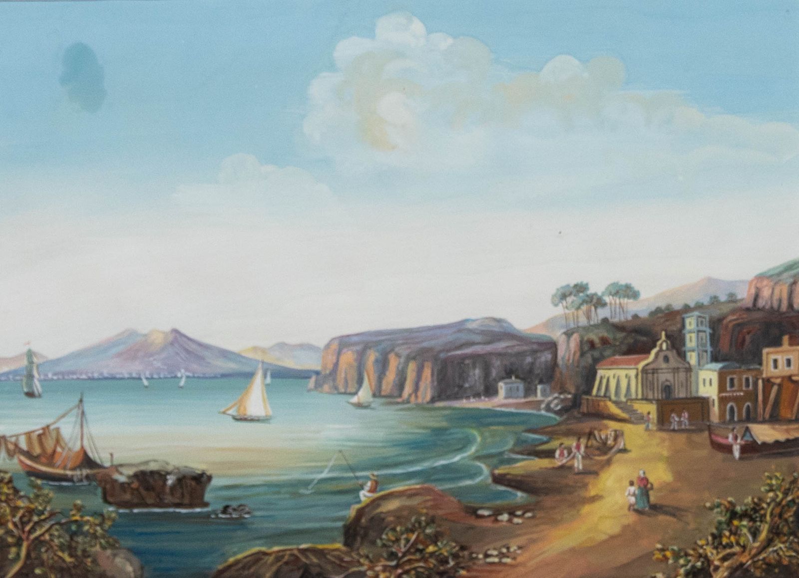 Late 19th Century Gouache Fishermen On A Mediterranean Shore photo furniture