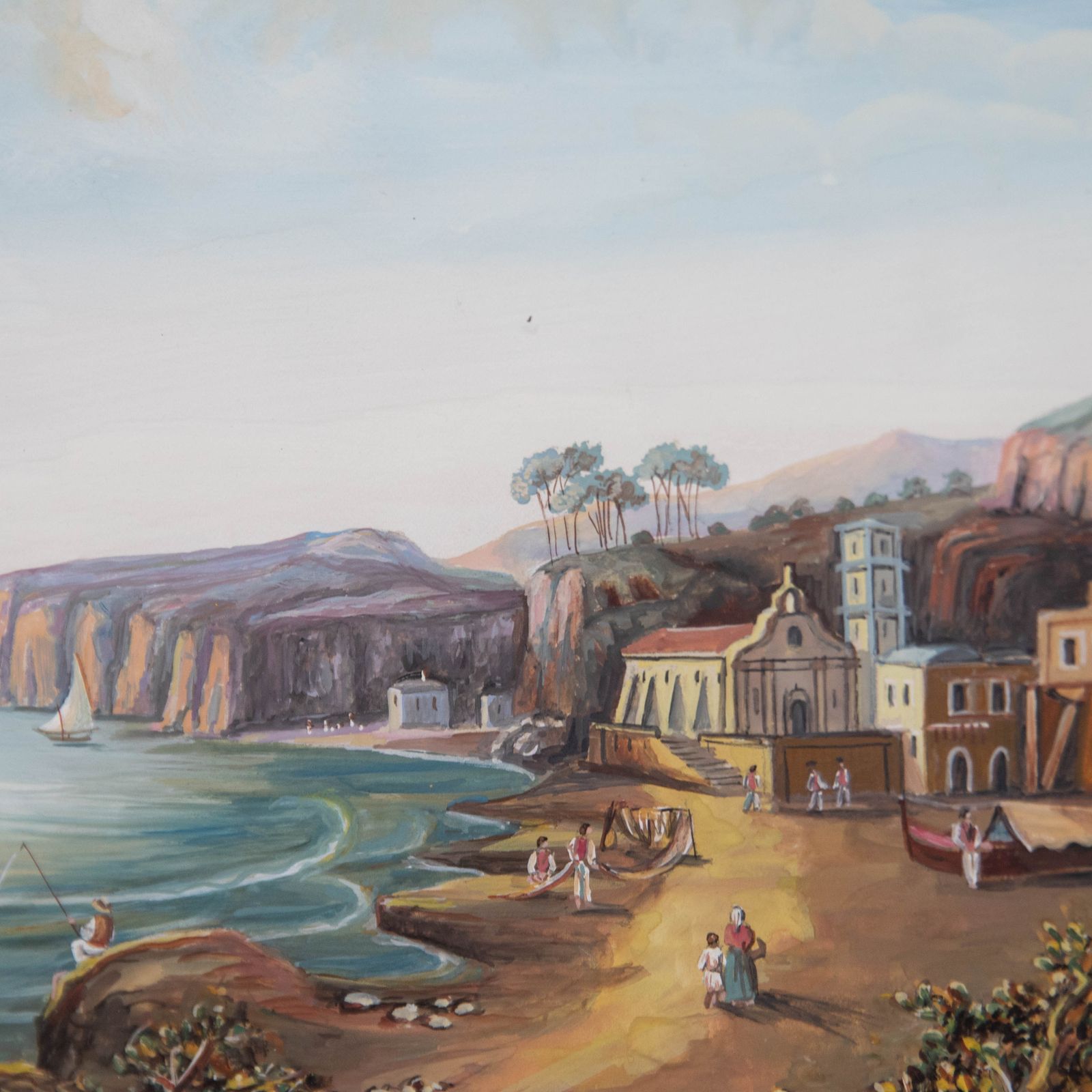 Late 19th Century Gouache Fishermen On A Mediterranean Shore photo Art
