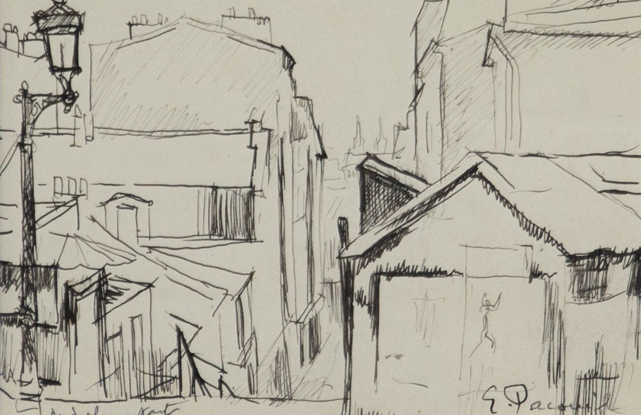 Georges Pacouil (1903 1996) Mid 20th Century India Ink, Ménilmontant, Paris photo furniture