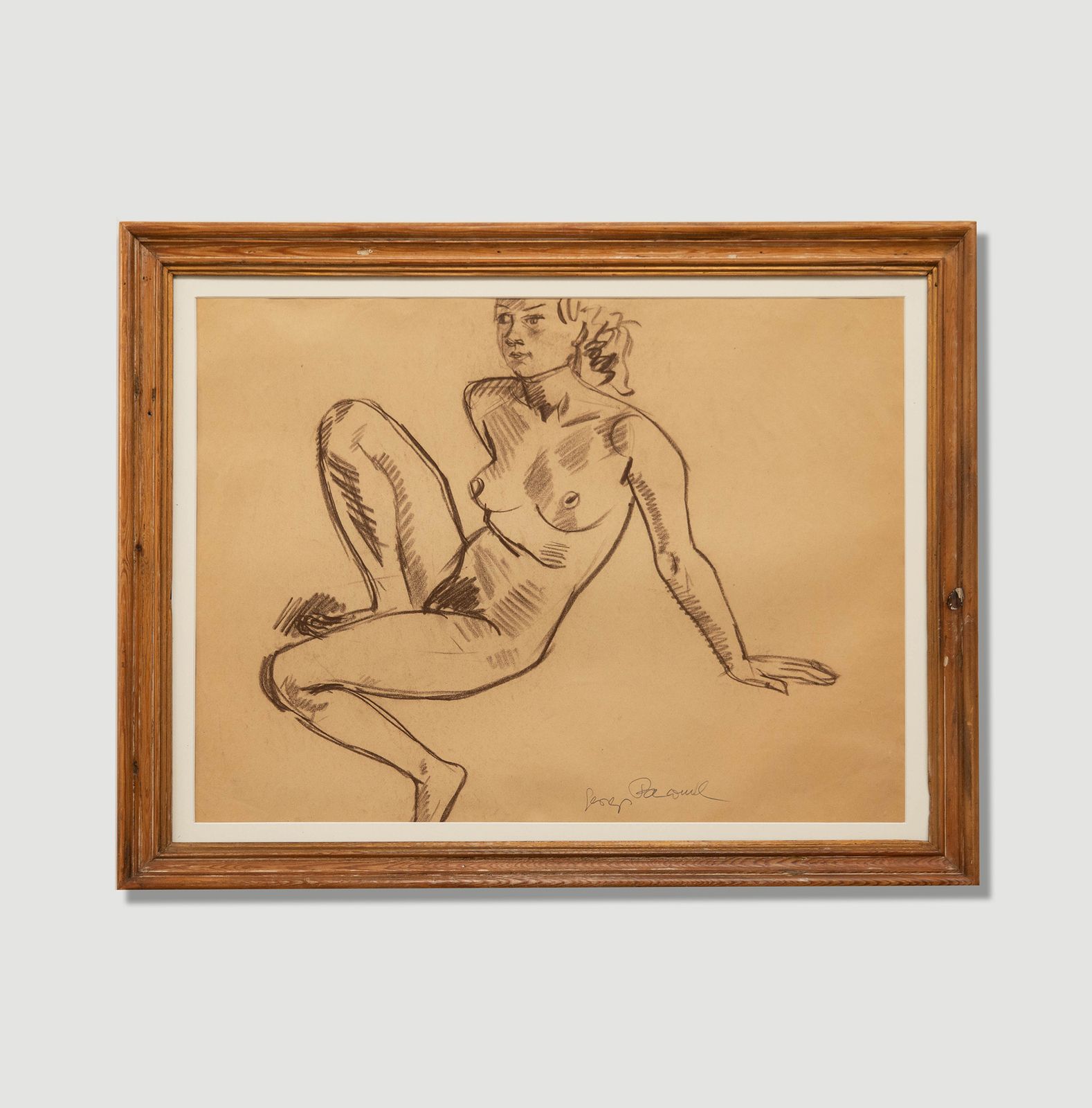 Georges Pacouil (1903 1996) Mid 20th Century Charcoal Drawing, Poised Nude photo buy