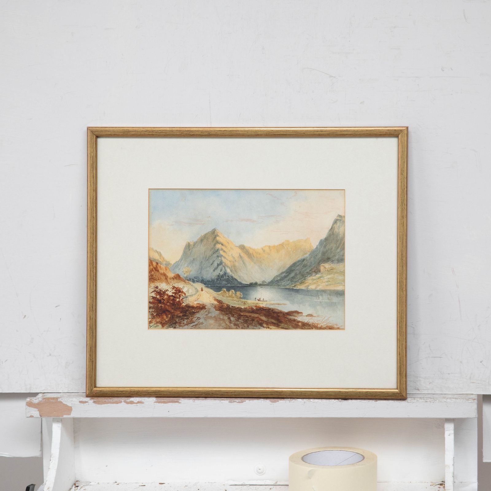 Framed Late 19th Century Watercolour Figures In A Mountainous Landscape photo vinterior