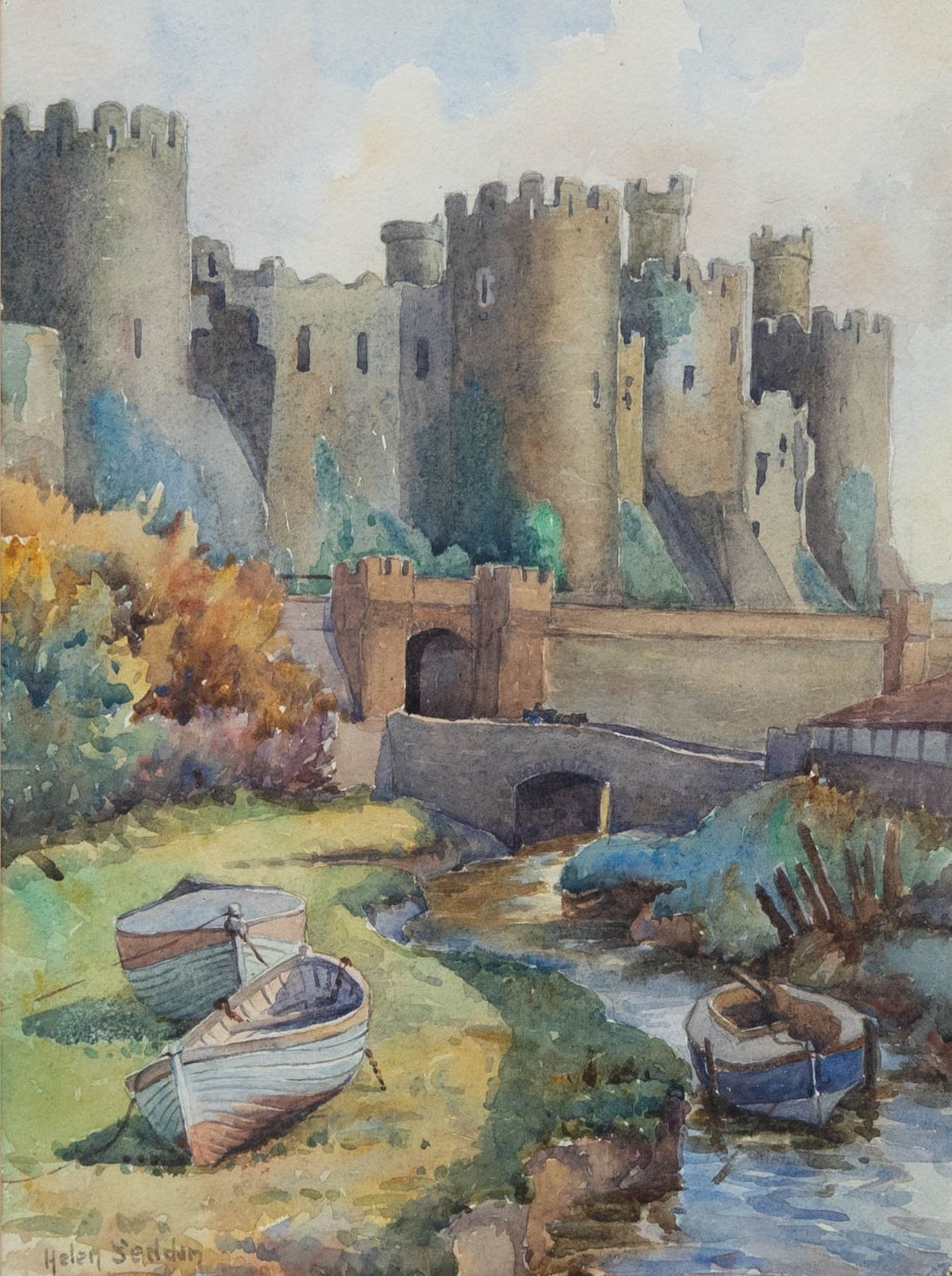 Helen Priscilla Seddon Stisa (1891 1975) Watercolour, Conwy Castle photo furniture