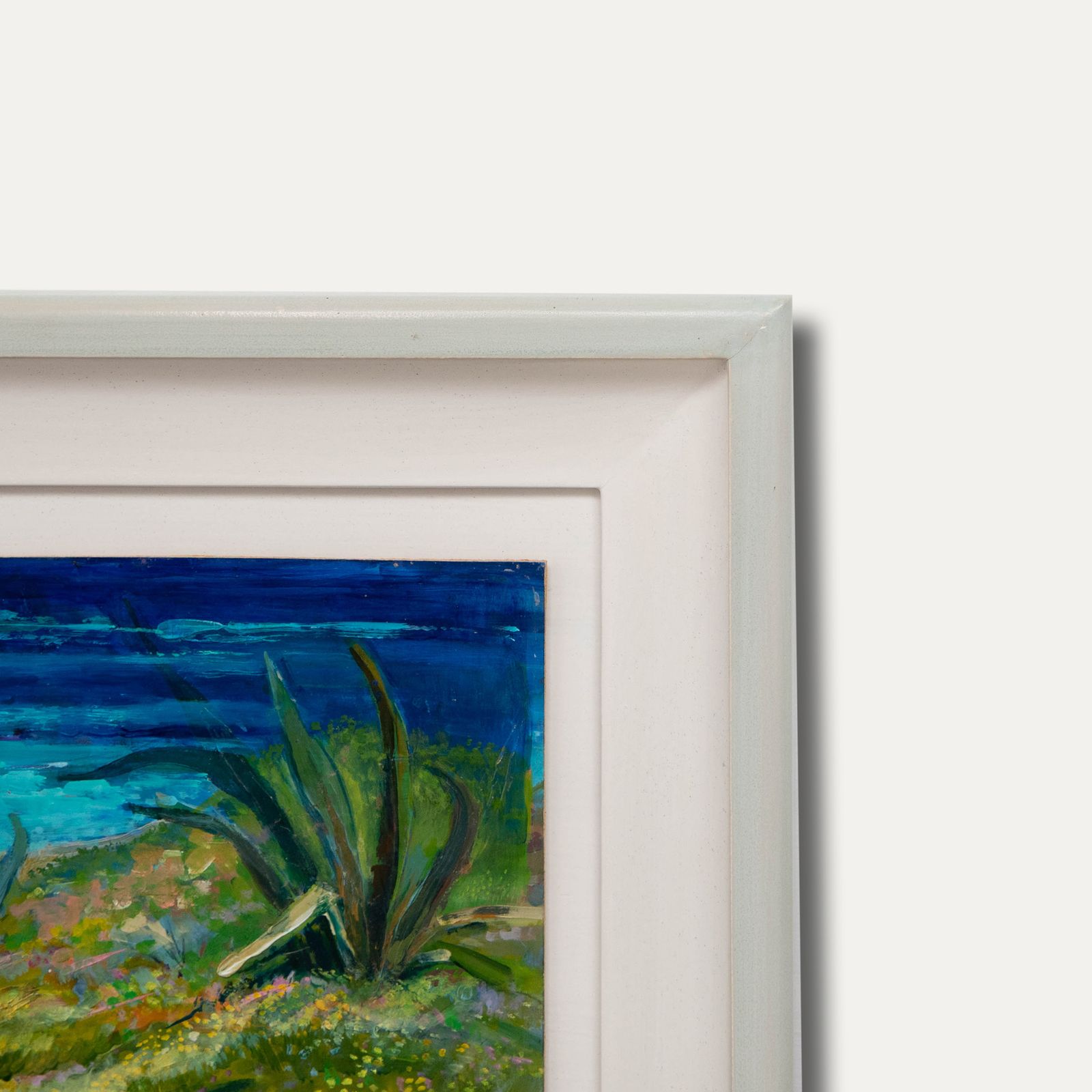 Greta Tomlison (1927 2021) Framed Oil, Coastal View With Aloe Vera Plants photo 149.0