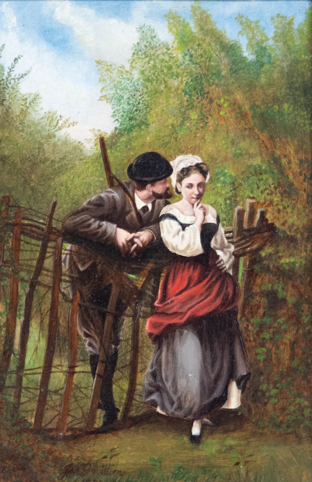 Italian School  1886 Oil Lovers At The Gate photo furniture