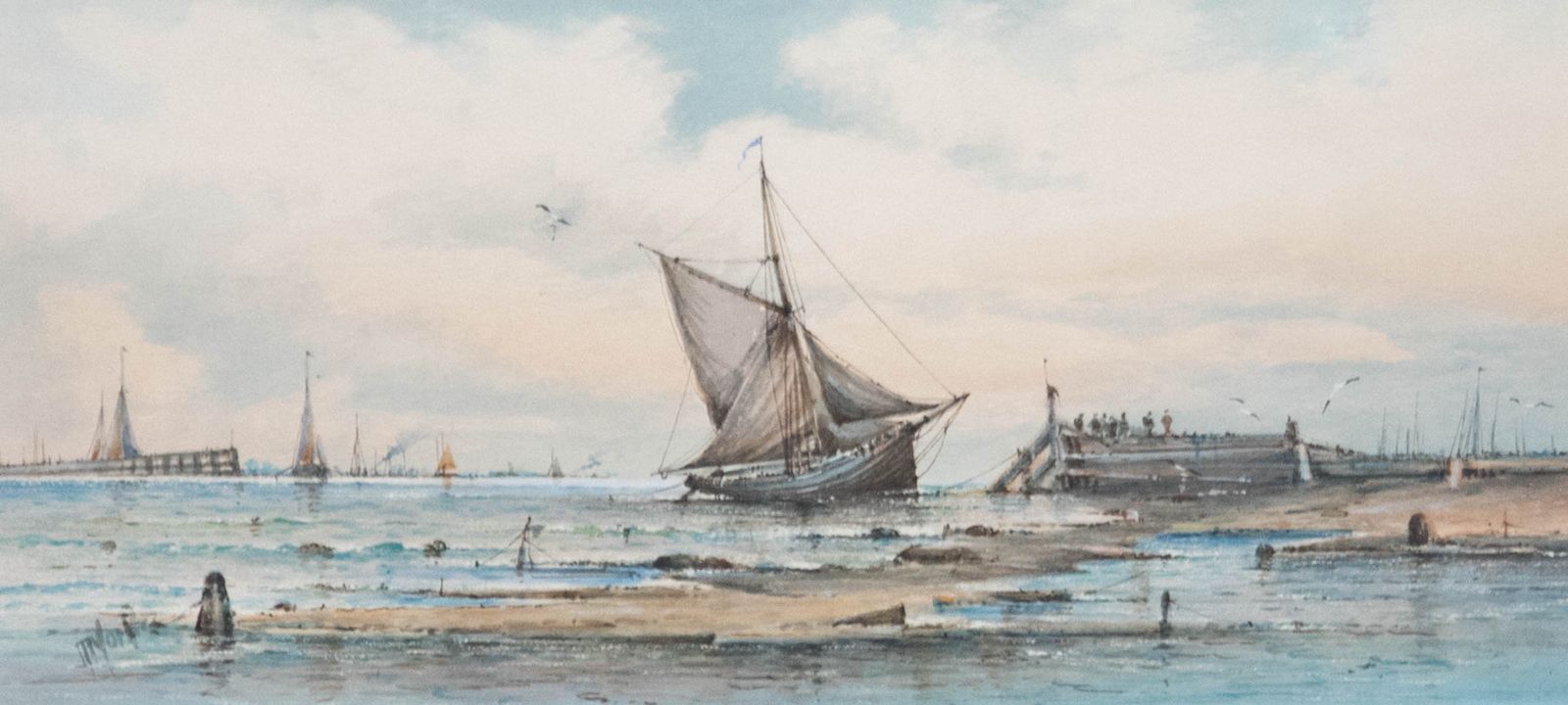 Framed Late 19th Century Watercolour Off Gorleston Pier Head photo furniture