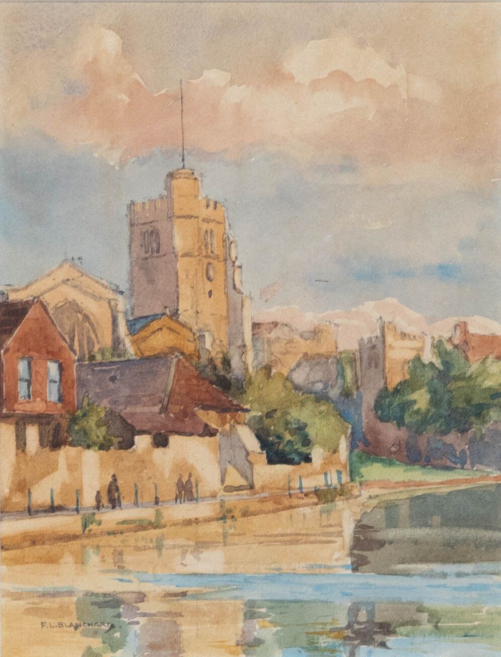 F.L. Blancherty Framed Mid 20th Century Watercolour, Riverside Town photo furniture