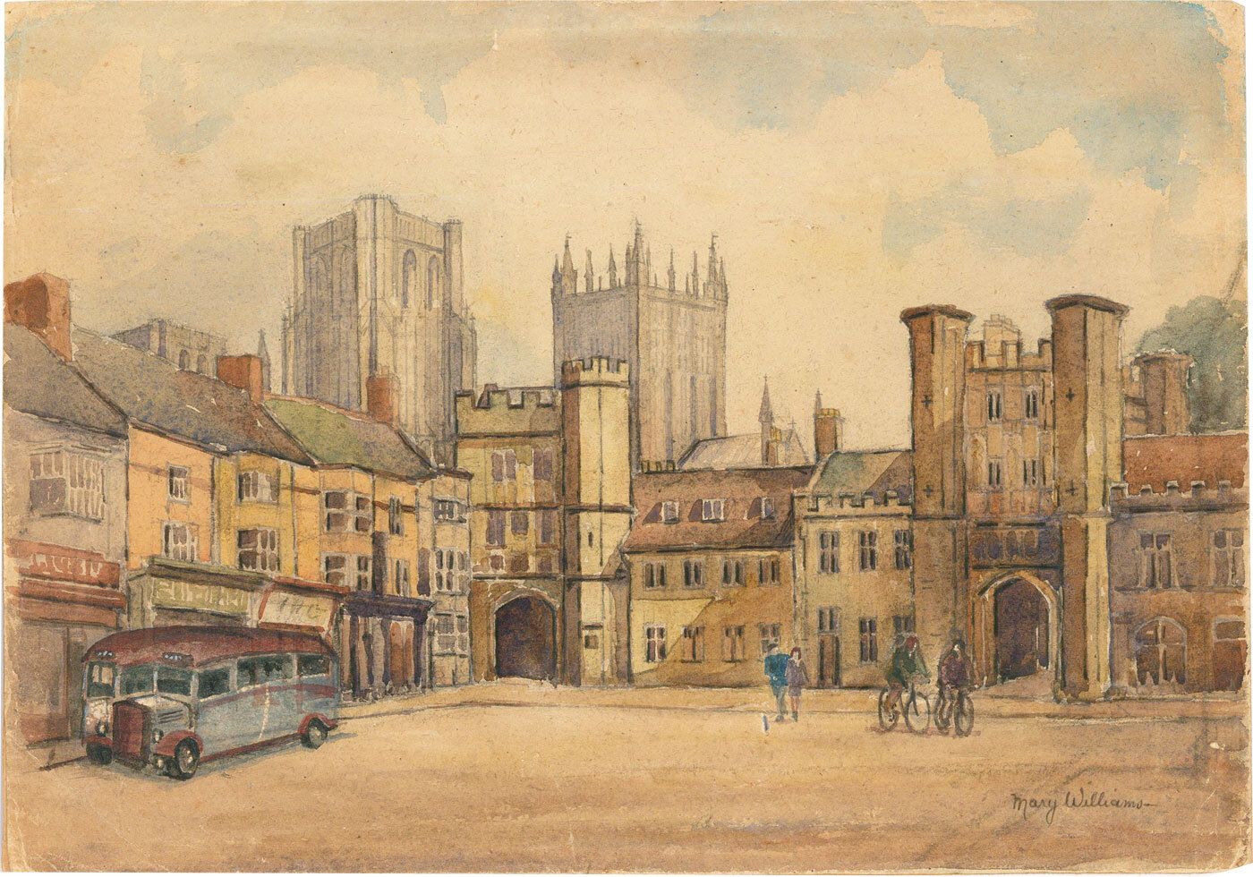 Mary Williams R.W.A, S.W.A. (1911 2002) Watercolour, The Marketplace, Wells photo furniture