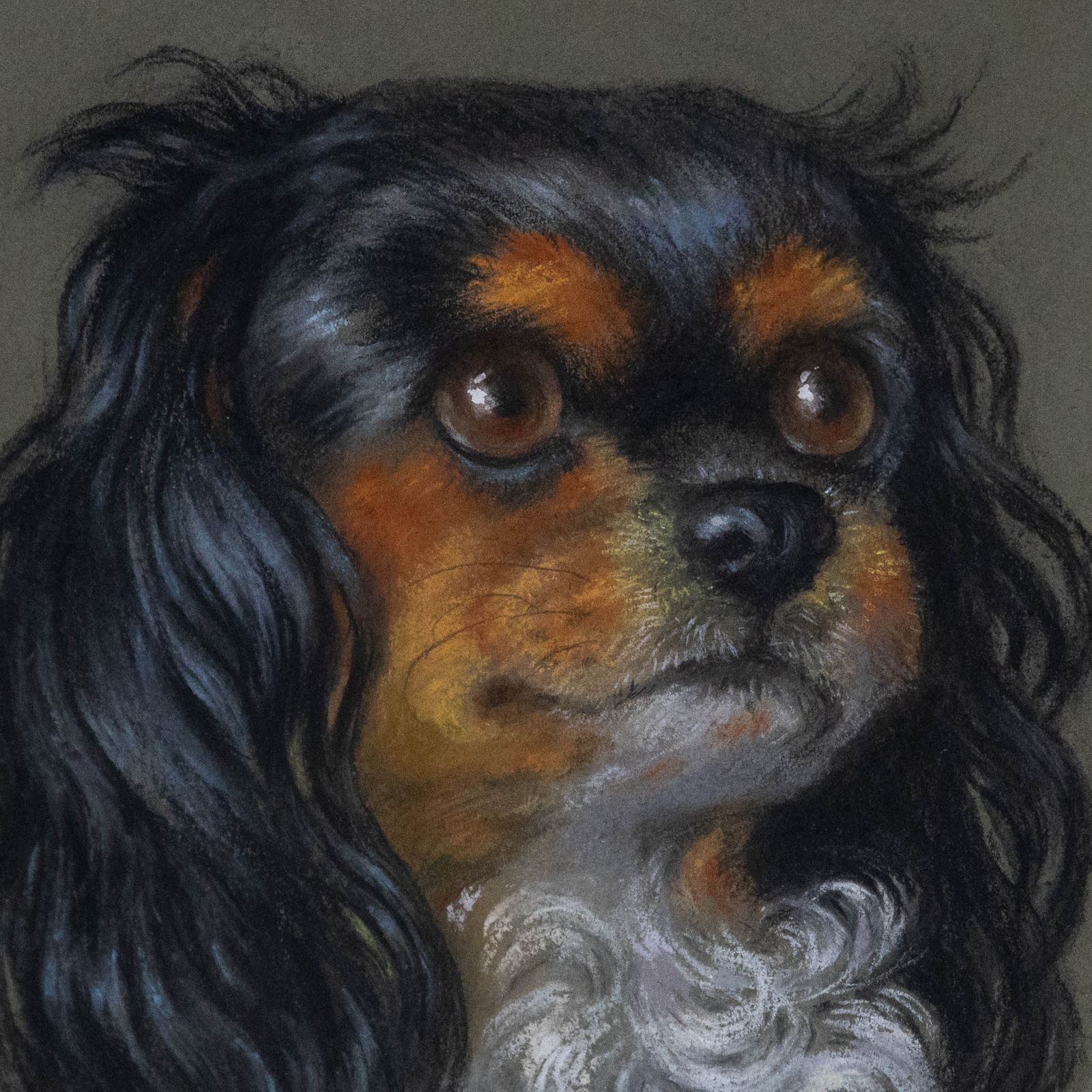 M. Joyce Davies Mid 20th Century Pastel, Portrait Of A Cavalier King Charles photo Art