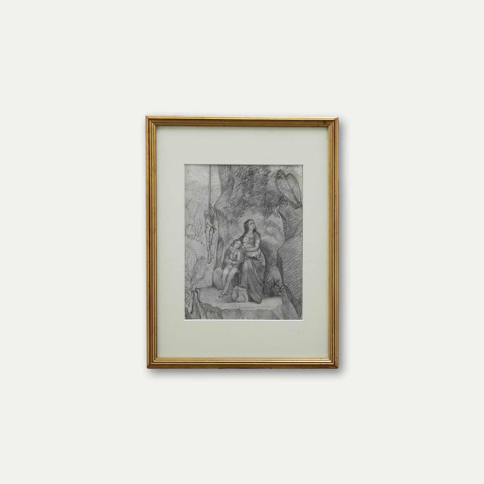 Rebecca Stanfield 19th Century Graphite Drawing, The Sheltering Family photo vinterior